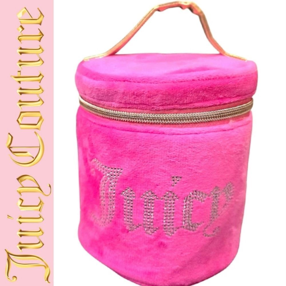 Juicy Couture Rhinestone Logo Velour Cylinder Cosmetic Bag